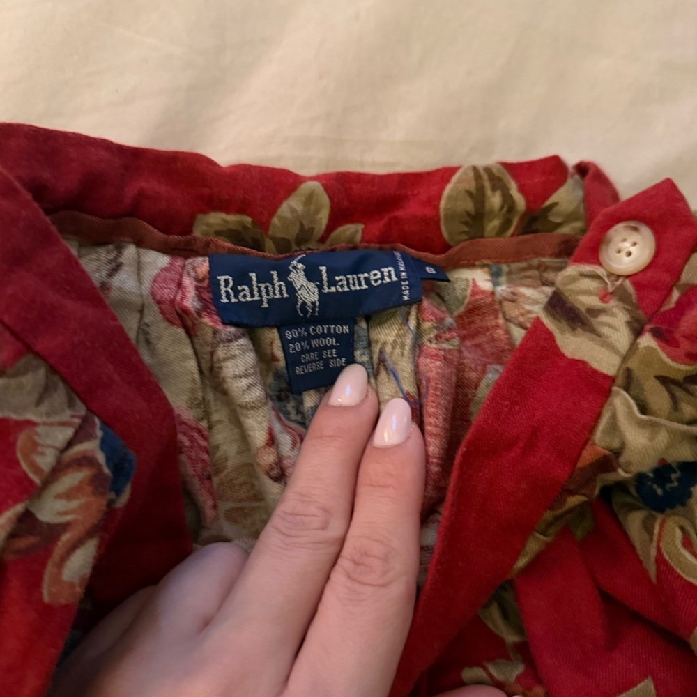 Ralph Lauren Red Floral A-Line Midi Skirt Size 6 Vintage - Picture 3 of 4